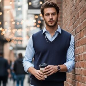 Vtg Navy Knit Sweater Vest Size M — Gen Z Academia Preppy Layering Essential